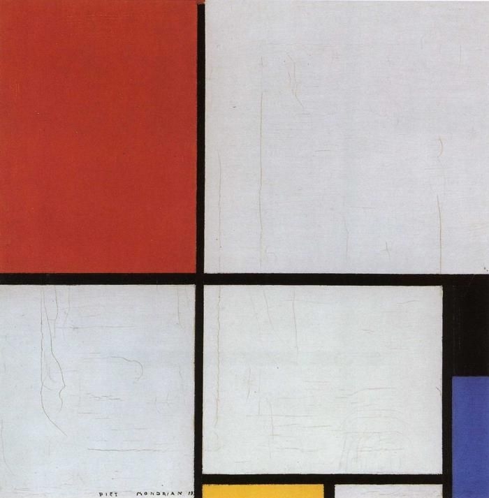 "Composição com Vermelho, Amarelo e Azul" de 1928, por Piet Mondrian 
