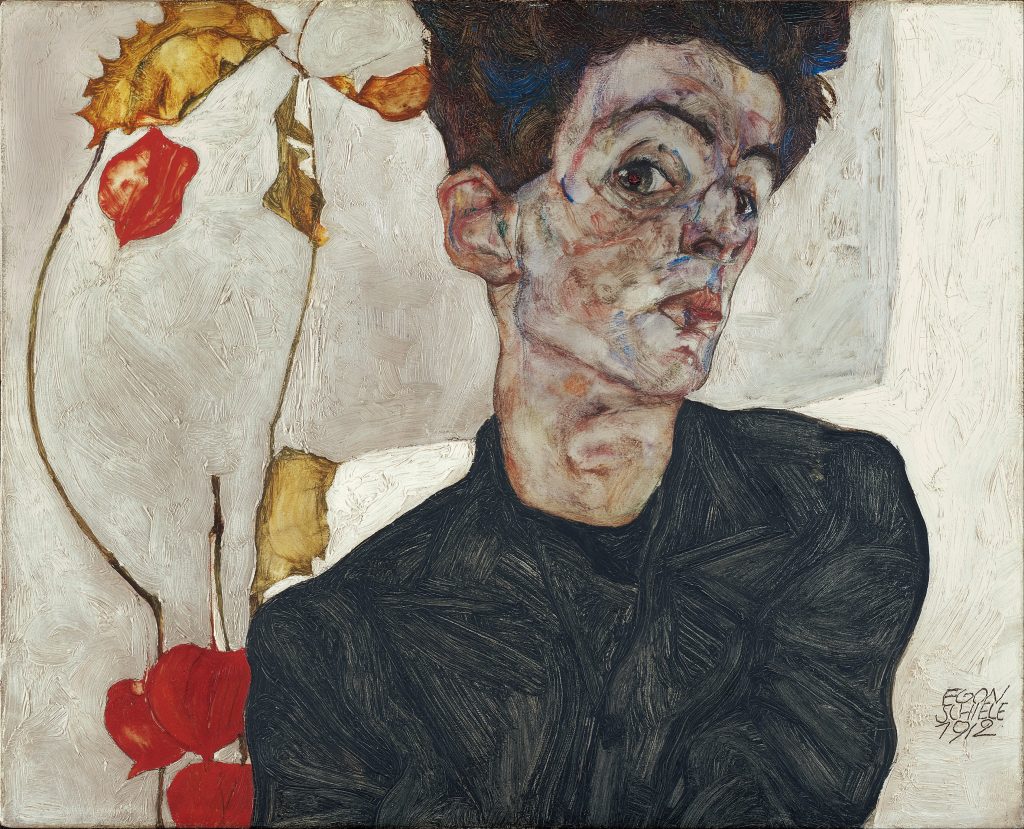 Conhecido por suas linhas retas e rostos alongados, não é difícil ver a semelhança entre as figuras de Schiele e a beleza de Verlaine.