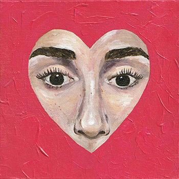Capa do single Happy Together. A pintura mostra um coração preenchido pelos olhos da artista brvnks, sobre um fundo vermelho. 