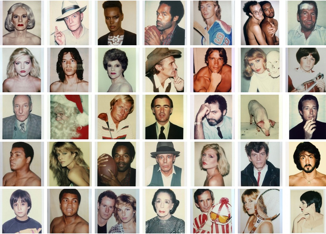 composição, em sete colunas e cinco linhas, de fotos polaroids, tiradas por Andy Warhol, de diferentes figuras da cultura pop. Em todos os retratos, prevalece o fundo branco, juntamente de bordas brancas. Entre as figuras mais conhecidas, constam Mick Jagger, Debbie Harry, Truman Capote e Robert Mapplethorpe.