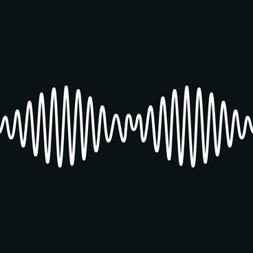 Capa do disco AM do Arctic Monkeys. A capa é minimalista com o fundo preto e o desenho de uma onda sonora branca com duas amplitudes