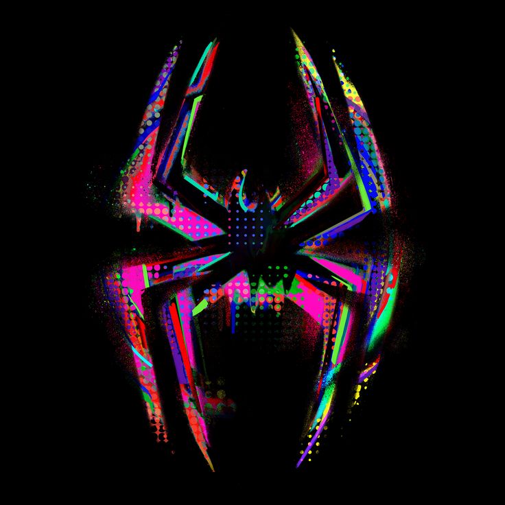 Capa do disco METRO BOOMIN PRESENTS SPIDER-MAN: ACROSS THE SPIDER-VERSE. Na capa temos a figura de uma aranha holográfica com várias cores diferentes. O fundo da tela é formado por uma cor sólida de preto.
